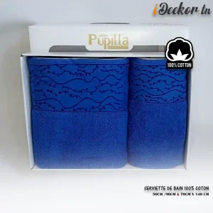 Paquet 2 serviette de bain - corps - visage - Bleu