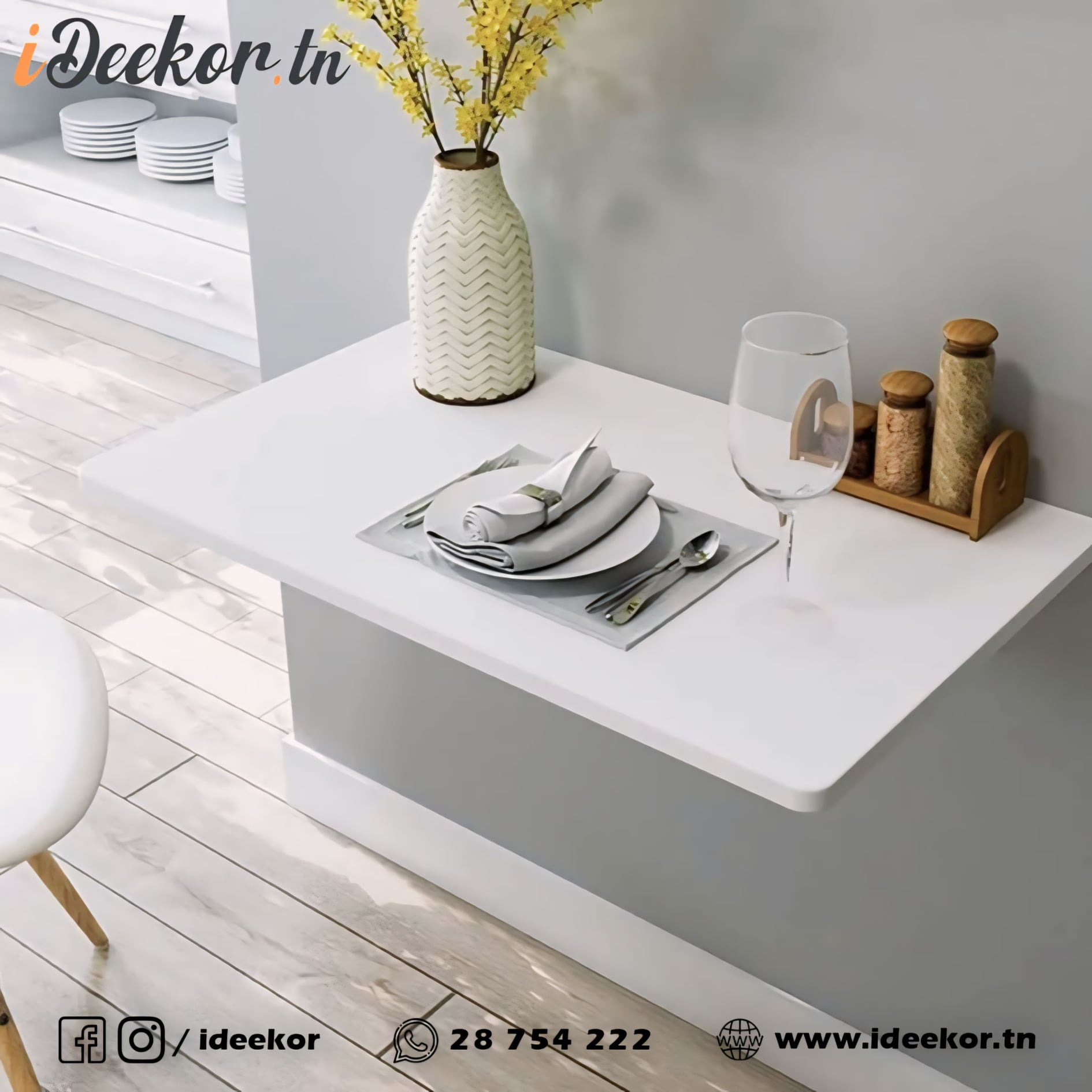 Comment choisir une table murale pliable en Tunisie? Meilleures tables murales pliables en Tunisie Où acheter une table murale pliable en Tunisie? Aménager son salon avec une table murale pliable Créer un bureau gain de place avec une table murale pliable Utiliser une table murale pliable pour la cuisine Gagner de la place avec une table murale pliable Décorer son intérieur avec une table murale pliable Idées d'aménagement avec une table murale pliable