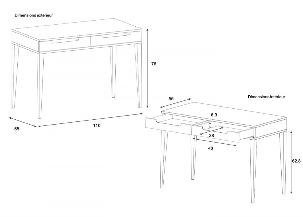 Bureau Enfant Blanc & Hêtre - Dimensions : 10*55*76