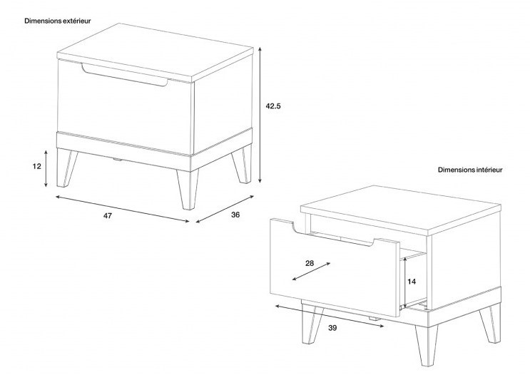 Table de Chevet Enfant Blanc & Hêtre Dimensions : L47 x l36 x H42,5 cm.