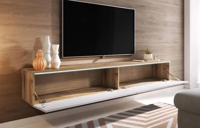 Meuble TV Effet Chêne et Blanc Brillant – Design Moderne