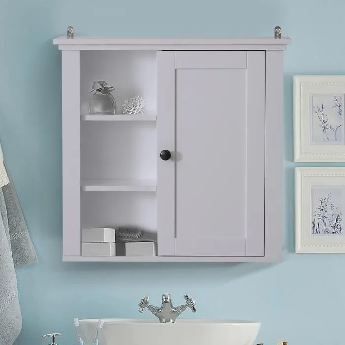 armoire murale haute blanche, équipée d’une porte et de 3 niches latérales. Compacte, élégante et facile à installer !