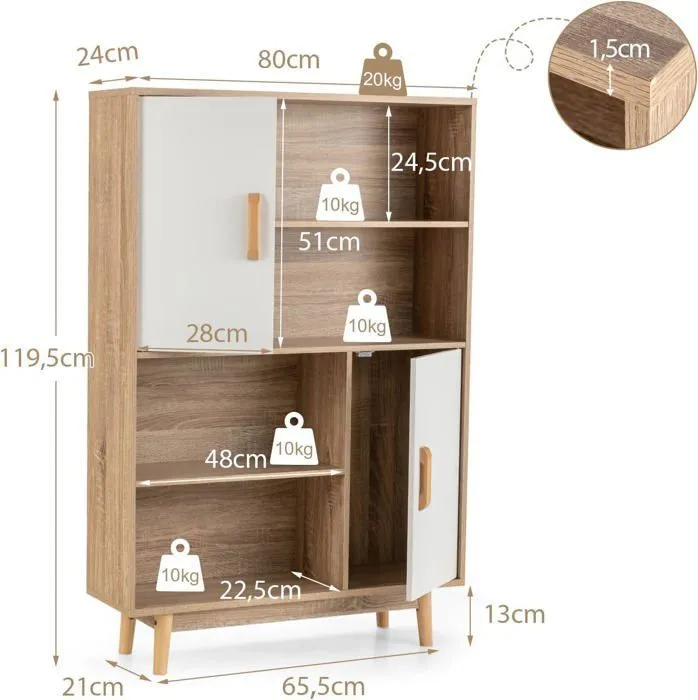 Meuble de Rangement Multifonction – 4 Étagères Ouvertes & 2 Portes Combine espaces ouverts et fermés pour une organisation parfaite