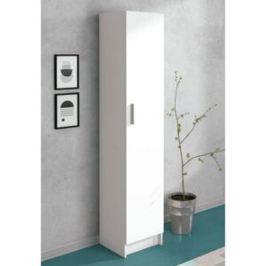 Armoire multifonctions 1 porte en MDF blanc avec 4 étagères. Compacte et élégante