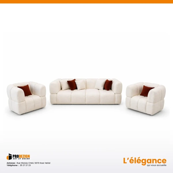 Salon Boucle Premium 3 Pièces – Canapé 3 Places et 2 Fauteuils